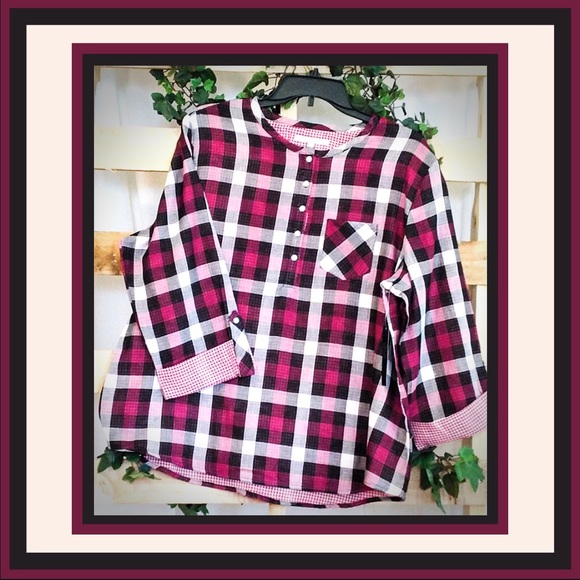 Heart N Crush Tops - Heart N Crush Contrasting Plaid Shirt